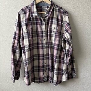 Carhartt Men's Plaid Shirt - Purple and Cream